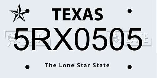 5RX0505 Texas License Plate