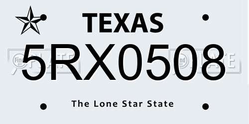 5RX0508 Texas License Plate