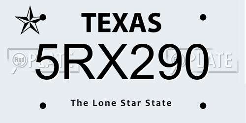 5RX290 Texas License Plate