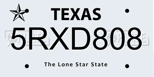 5RXD808 Texas License Plate
