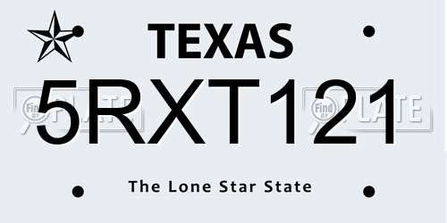 5RXT121 Texas License Plate