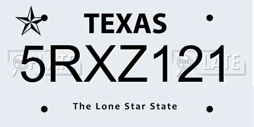5RXZ121 Texas License Plate