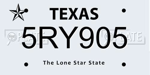 5RY905 Texas License Plate