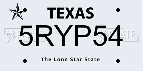 5RYP54 Texas License Plate