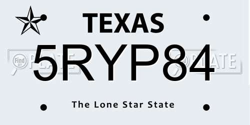 5RYP84 Texas License Plate