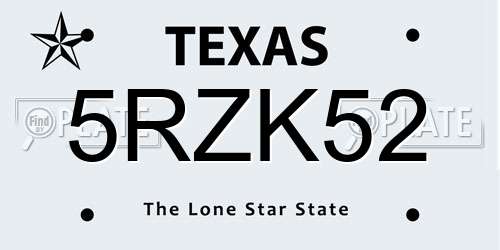 5RZK52 Texas License Plate