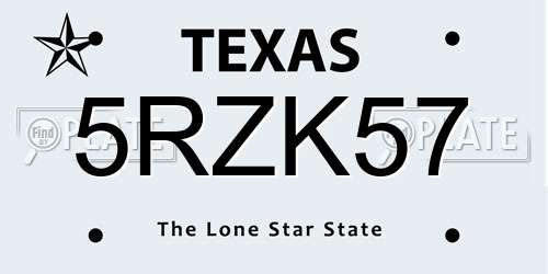 5RZK57 Texas License Plate