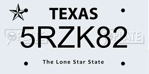 5RZK82 Texas License Plate