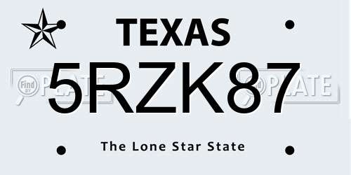 5RZK87 Texas License Plate