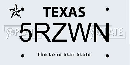5RZWN Texas License Plate