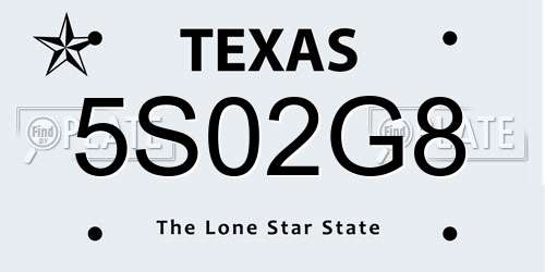 5S02G8 Texas License Plate