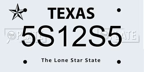 5S12S5 Texas License Plate