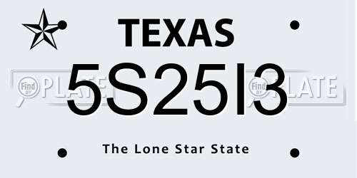 5S25I3 Texas License Plate
