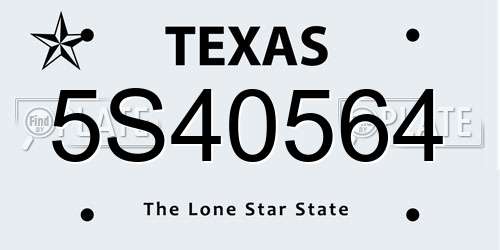 5S40564 Texas License Plate