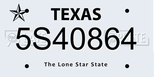 5S40864 Texas License Plate