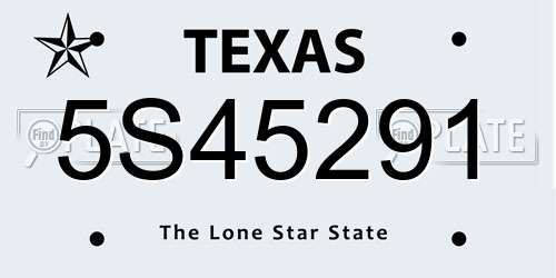 5S45291 Texas License Plate