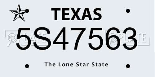 5S47563 Texas License Plate