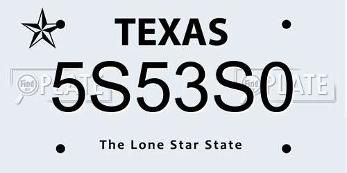 5S53S0 Texas License Plate