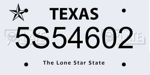 5S54602 Texas License Plate