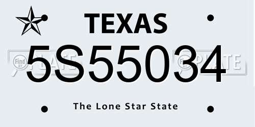 5S55034 Texas License Plate