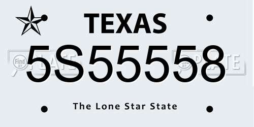 5S55558 Texas License Plate