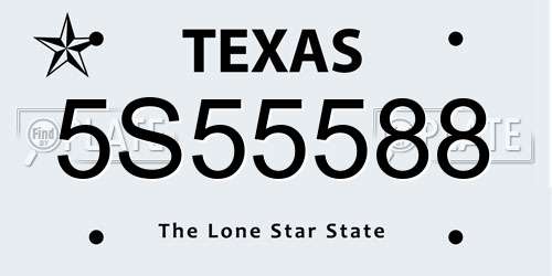5S55588 Texas License Plate