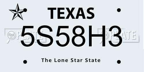5S58H3 Texas License Plate