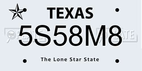 5S58M8 Texas License Plate