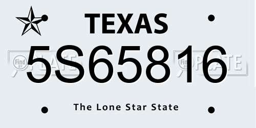 5S65816 Texas License Plate
