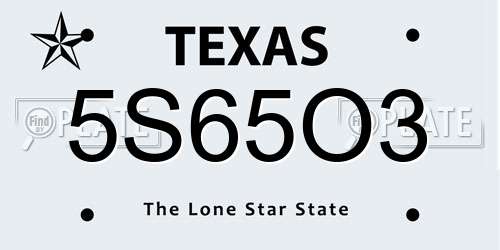 5S65O3 Texas License Plate