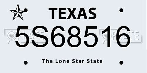 5S68516 Texas License Plate