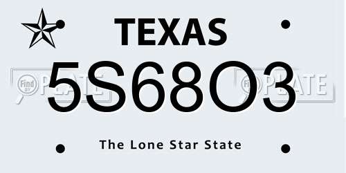 5S68O3 Texas License Plate
