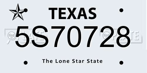 5S70728 Texas License Plate