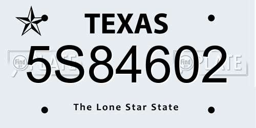 5S84602 Texas License Plate