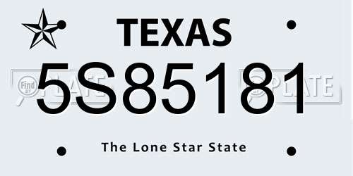 5S85181 Texas License Plate