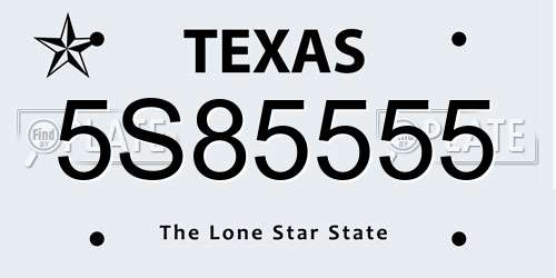 5S85555 Texas License Plate
