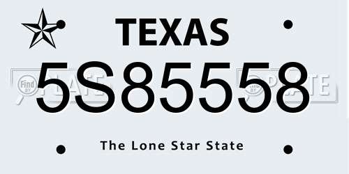 5S85558 Texas License Plate