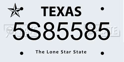 5S85585 Texas License Plate