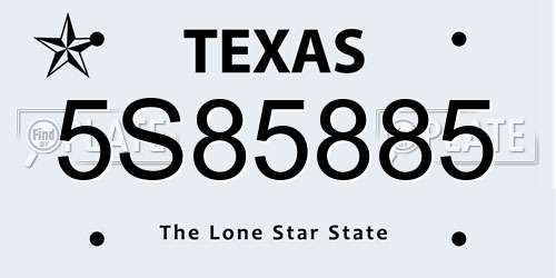 5S85885 Texas License Plate