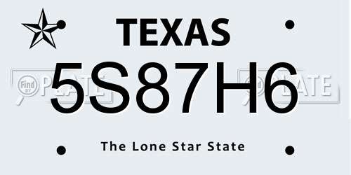 5S87H6 Texas License Plate