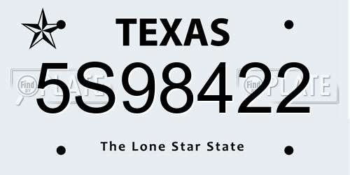 5S98422 Texas License Plate