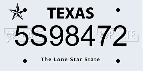 5S98472 Texas License Plate