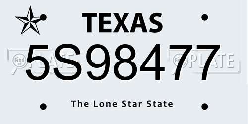 5S98477 Texas License Plate