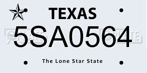 5SA0564 Texas License Plate