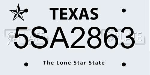 5SA2863 Texas License Plate