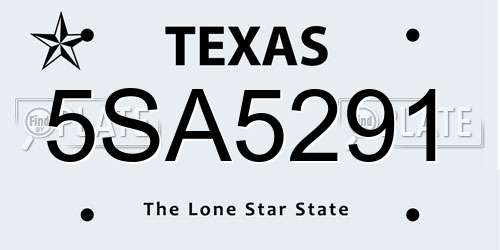 5SA5291 Texas License Plate