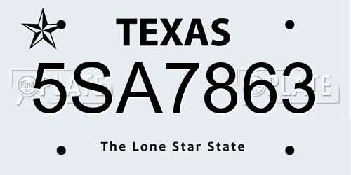 5SA7863 Texas License Plate