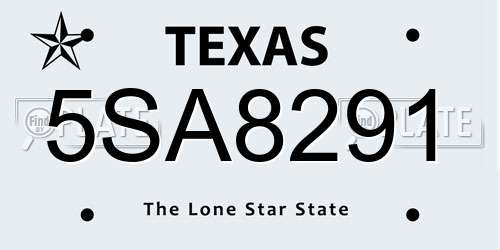 5SA8291 Texas License Plate