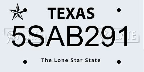 5SAB291 Texas License Plate