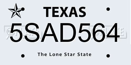 5SAD564 Texas License Plate